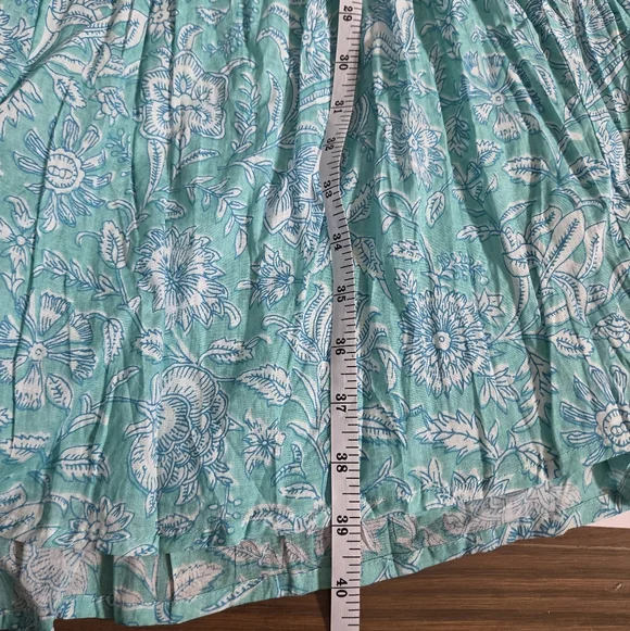 One Summer cotton block print floral balloon sleeve flowy boho mini dress sz L - Picture 10 of 10